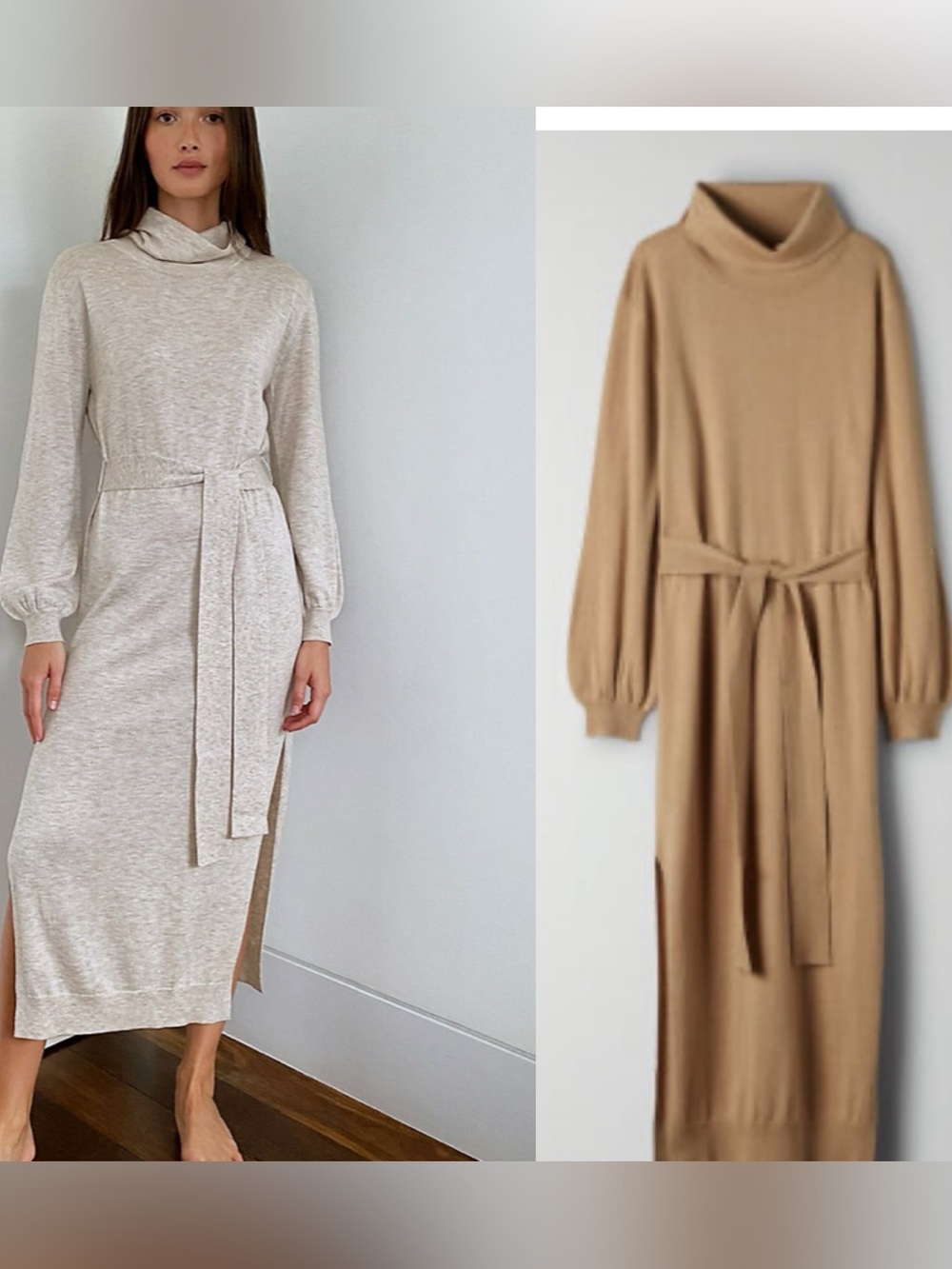 group by Babaton s ono Camel Knit Turtleneck Belted Maxi Dress